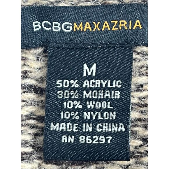 BCBG Max Azria Y2K Mohair Wool Blend Hooded Sweater Cardigan Knit M Brown Cute - Picture 9 of 11